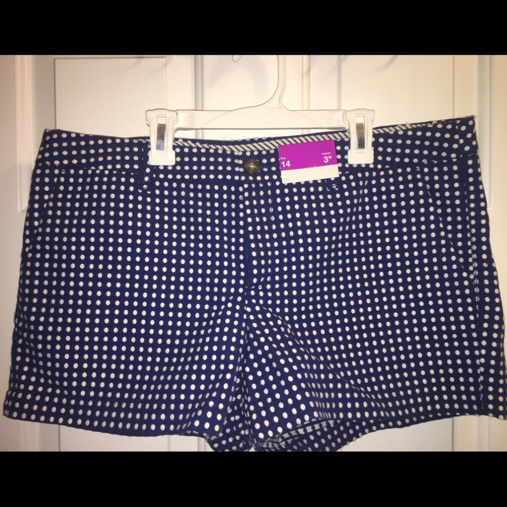 Blue and white polka dot shorts